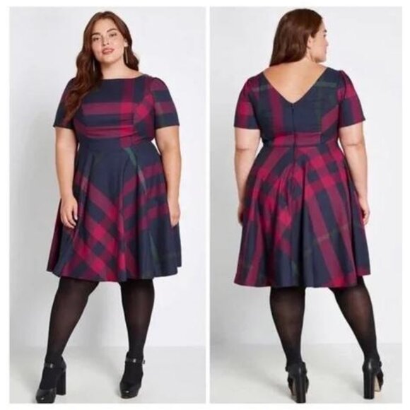 ModCloth Plaid Holiday Midi Dress Christmas Fall Winter Vintage Inspired Retro - Picture 10 of 10